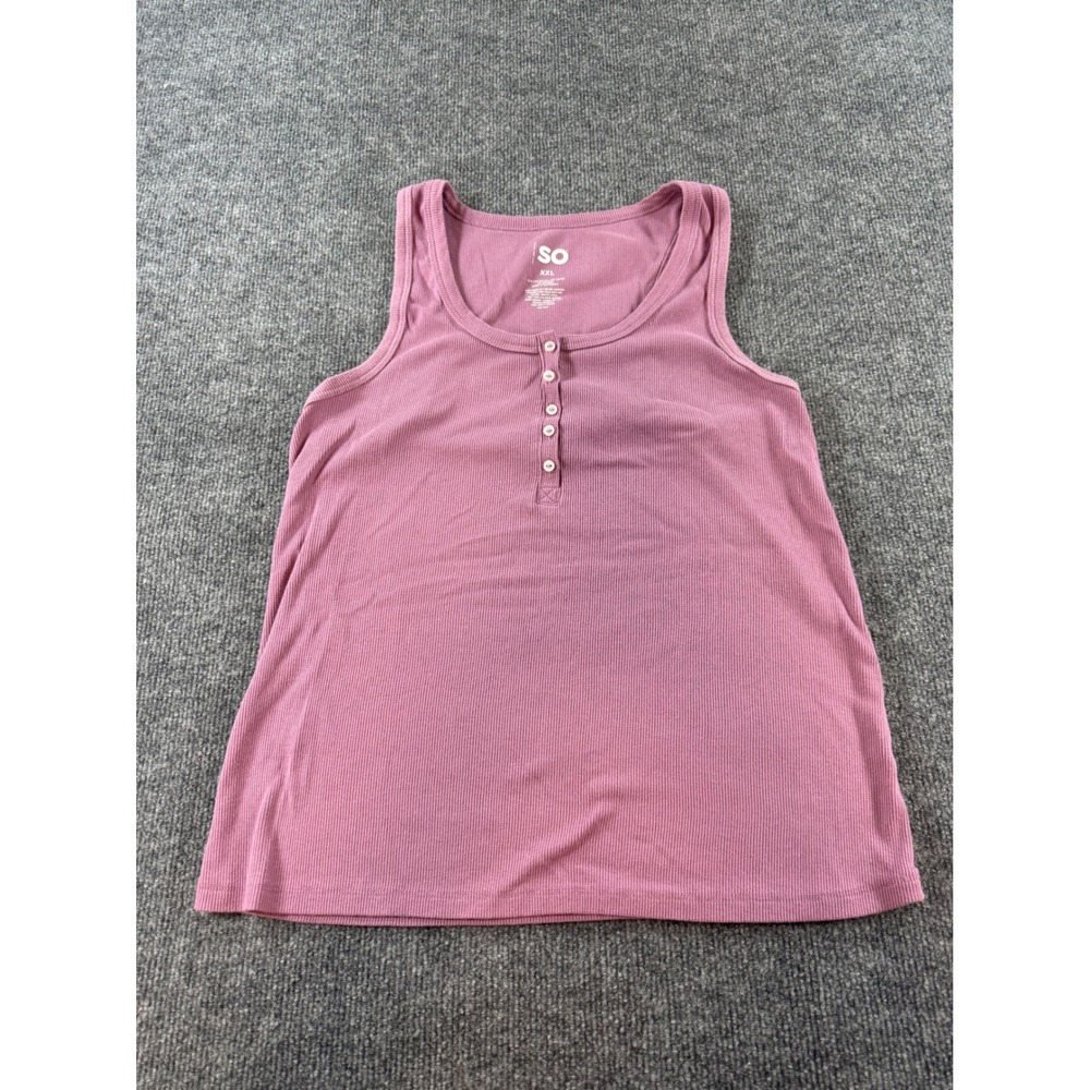 SO Goods For Life Womens XXL Pink Ribbed Henley Tank Top Sleeveless Racerback